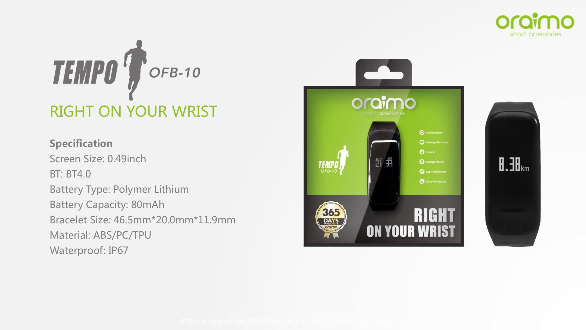 oraimo fit band specifications